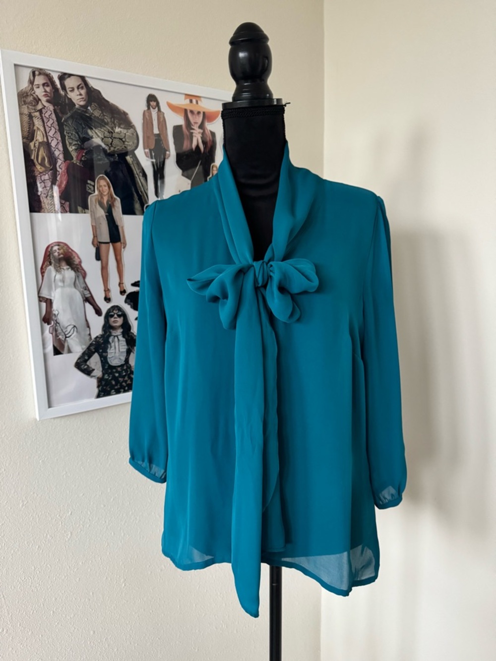 Worthington Teal Bow Tie Blouse